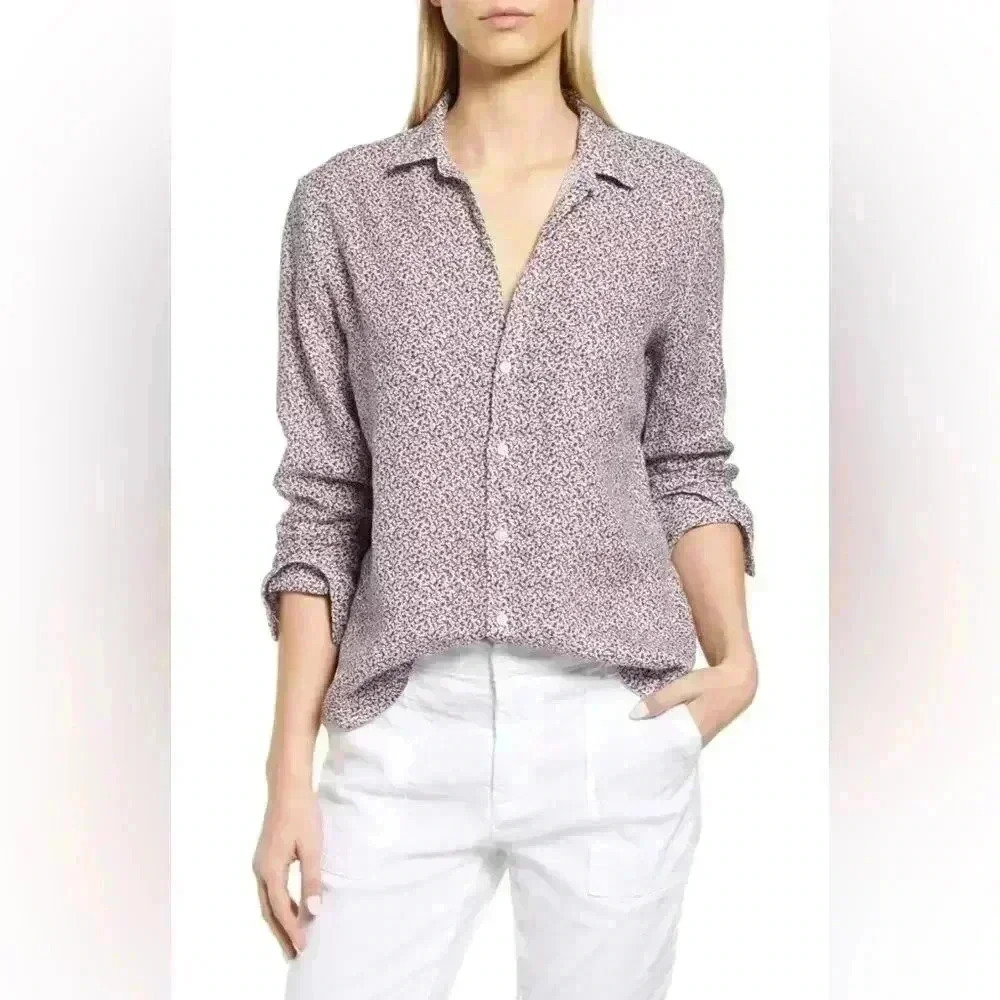 Frank & Eileen Womens 100% Linen Button Up Shirt Floral Long Sleeve Size XS